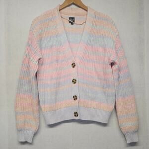 GAP Pastel Rainbow Knit Cardigan Sweater Button Front Multicolored size Small
